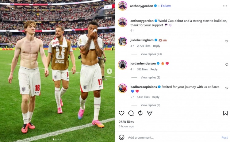 戈登世界杯首秀:英格兰4-2克罗地亚,社媒纪念 戈登世界杯首秀:英格兰4-2克罗地亚,社媒纪念