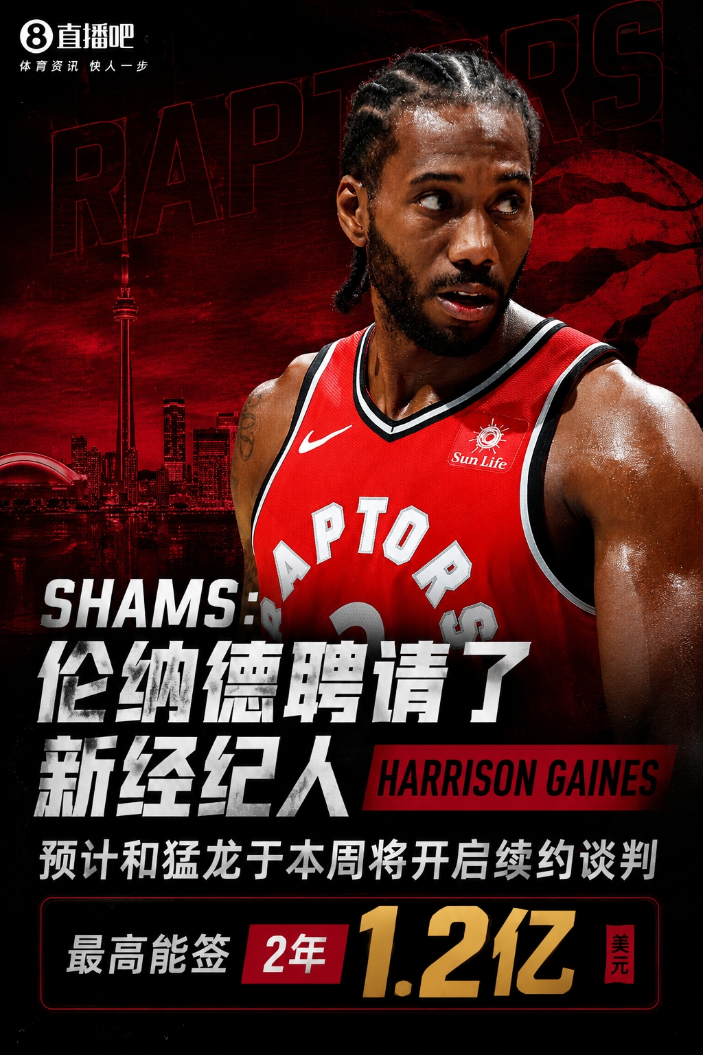 伦纳德交易至猛龙后本周开启续约谈判,新经纪人接替舅舅